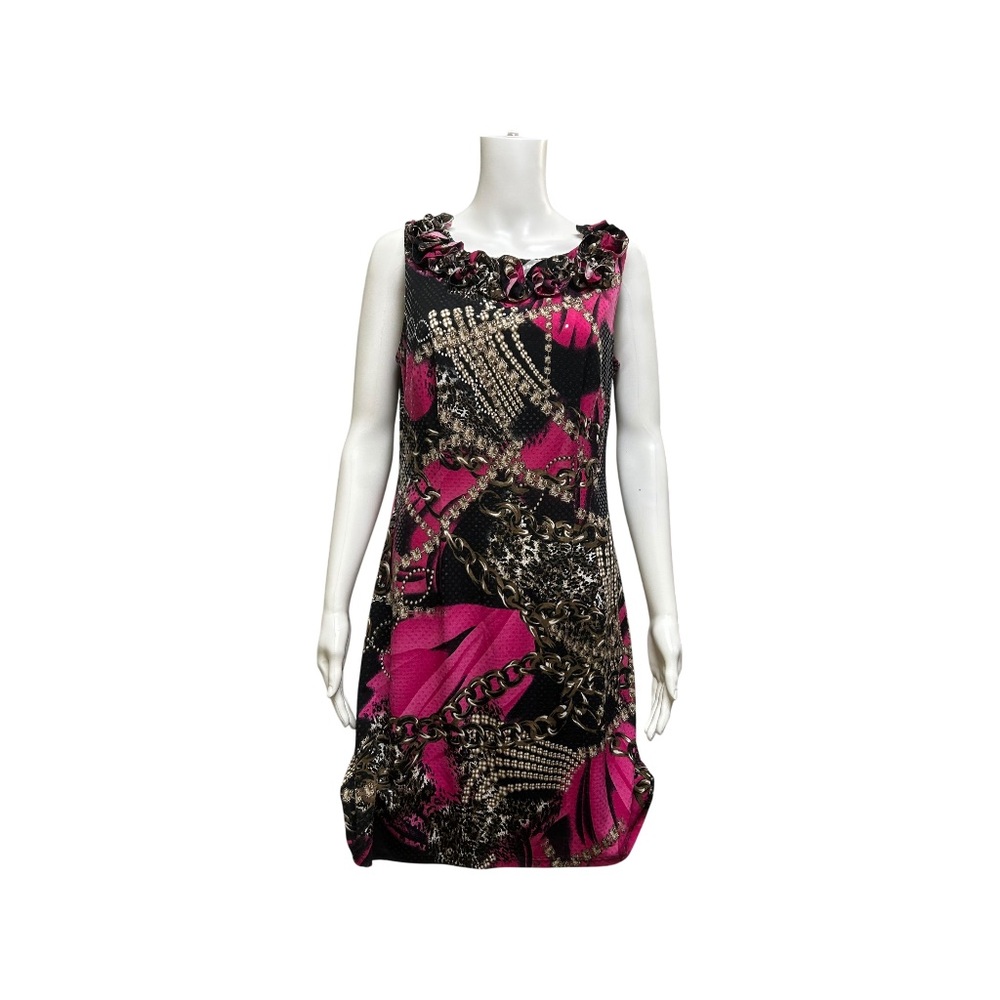 Jessica Animal Print Applied Clear Sequin Ruffle Neck Dress Size 12